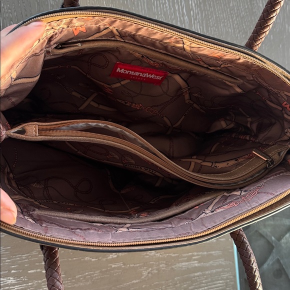 Montana West Pewter Brown Faux Leather Concealed Carry Bag Tote Braided Details - Picture 4 of 15